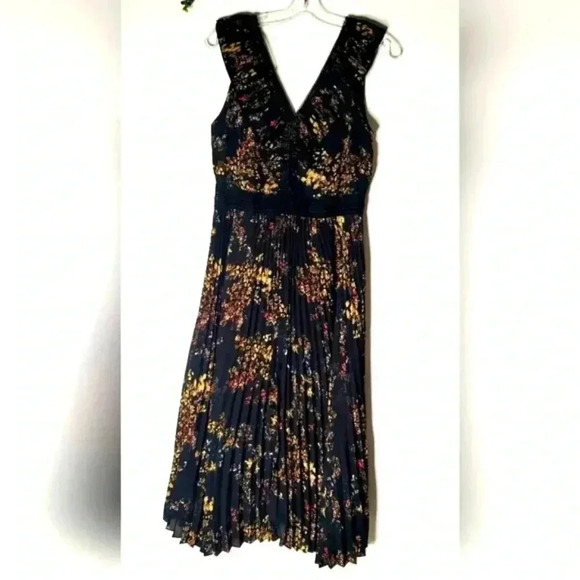 Dex Occasion Dark Floral Monroe Plead Lace Long Length Flowy y2k Dress  Sz M US - Picture 1 of 10